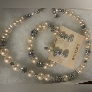 Pearl & Silver Gay Boyer necklace bracelet and pierced earrings set worn once.